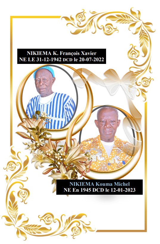 Faire-part des funérailles chrétiennes de NIKIEMA K. François Xavi & NIKIEMA Kouma Michel