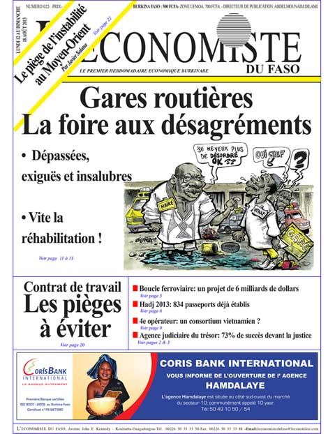 Une de l’Economiste du Faso N° 22 du 12 Août 2013