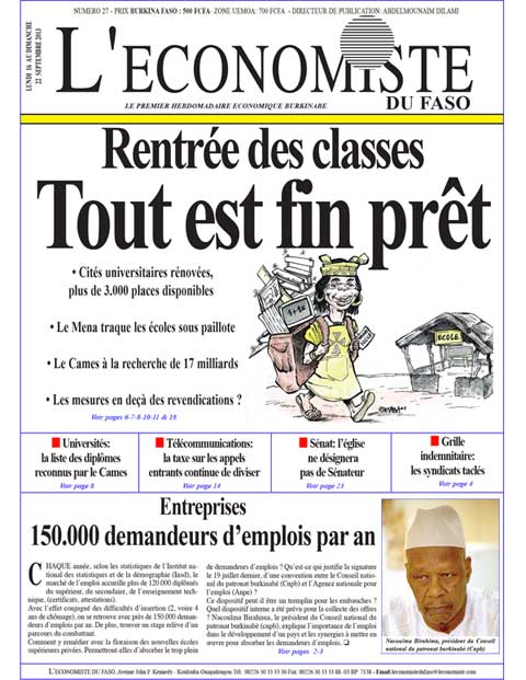 L’Economiste du Faso n° 27 du 16 septembre 2013
