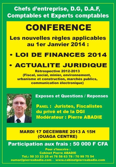 Conférence le 17 décembre 2013 à 15h : La LOI DE FINANCES 2014 et les nouvelles règles applicables au 1er janvier 2014