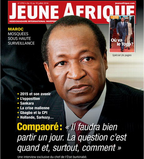 Blaise Compaoré dans Jeune Afrique : « Il n’est pas exclu, même si l’article 37 de notre constitution venait à être modifié, que je m’arrête en 2015 comme prévu » 