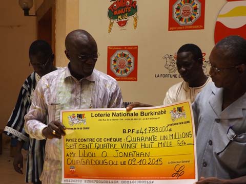  Loterie Nationale Burkinabè : 41 788 000  francs CFA  pour Liliou Jonathan