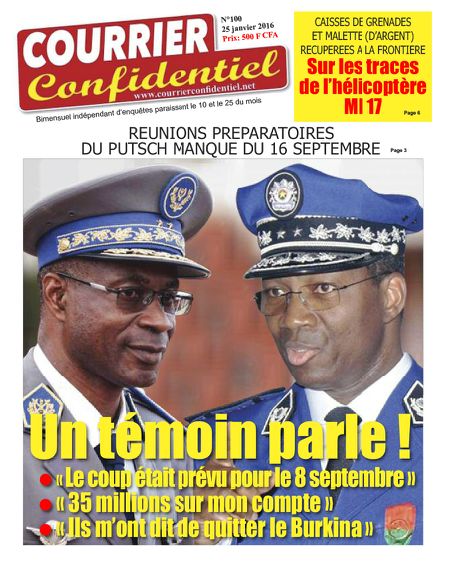 Courrier confidentiel N° 100 vient de paraitre. Disponible chez les revendeurs de journaux au Burkina Faso. 